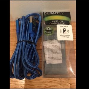 NIB Duracell micro usb charge & sync cord 10ft.